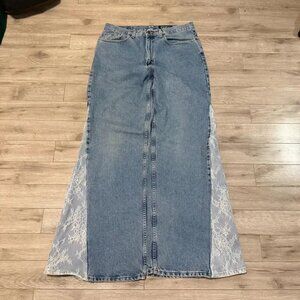 custom y2k flared flower light wash denim